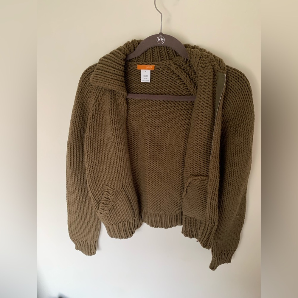 J. crew chunky knit jacket sweater M green